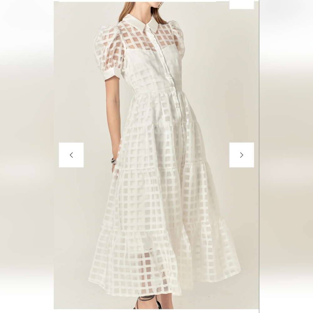 English Factory Gridded Organza Tiered Maxi Dress - Picture 2 of 5